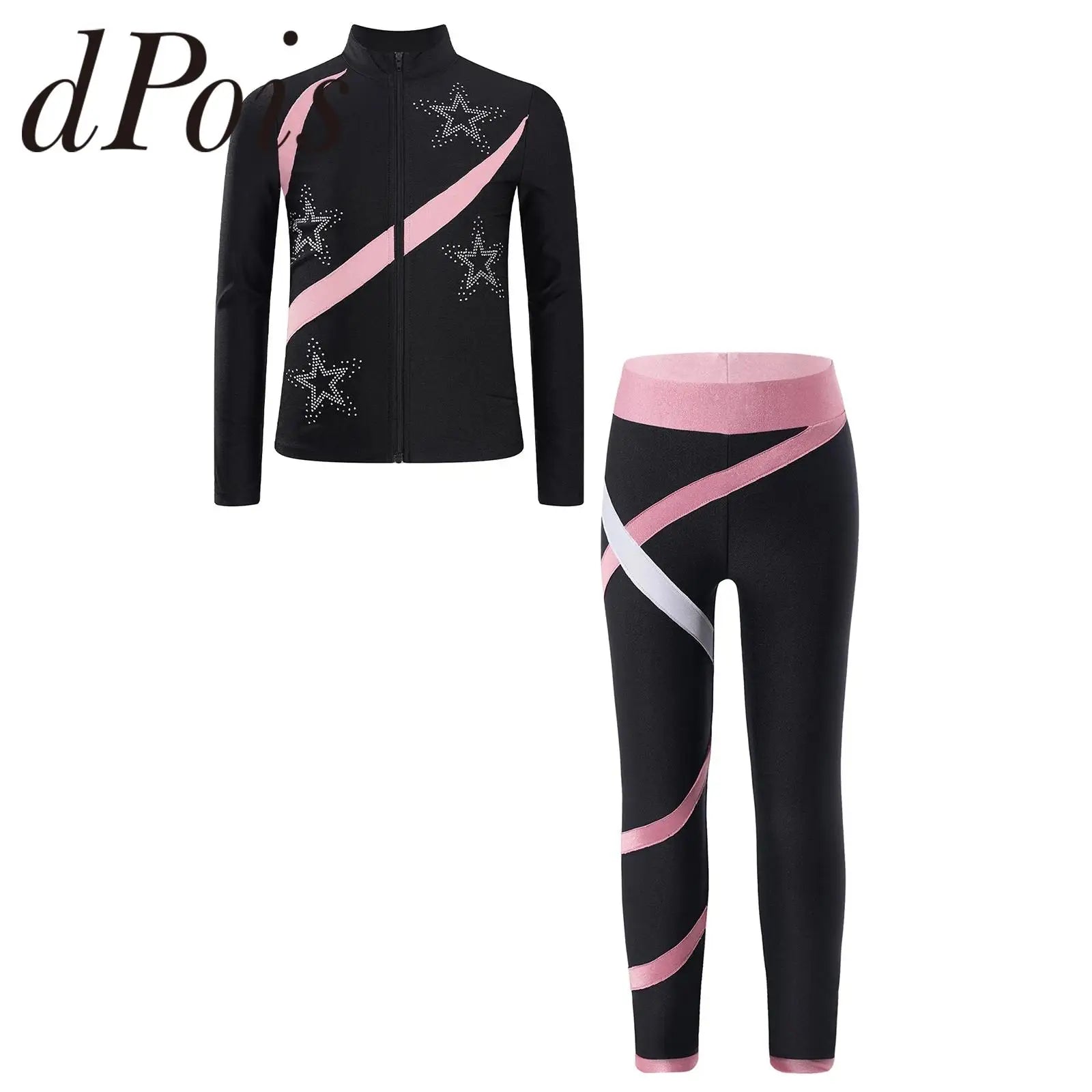 Kids Girls Sports Set Long Sleeve Zipper Sweatshirt with Leggings Children's Sport Suits for Workout Skating Gymnastics Outfits Image principale du produit