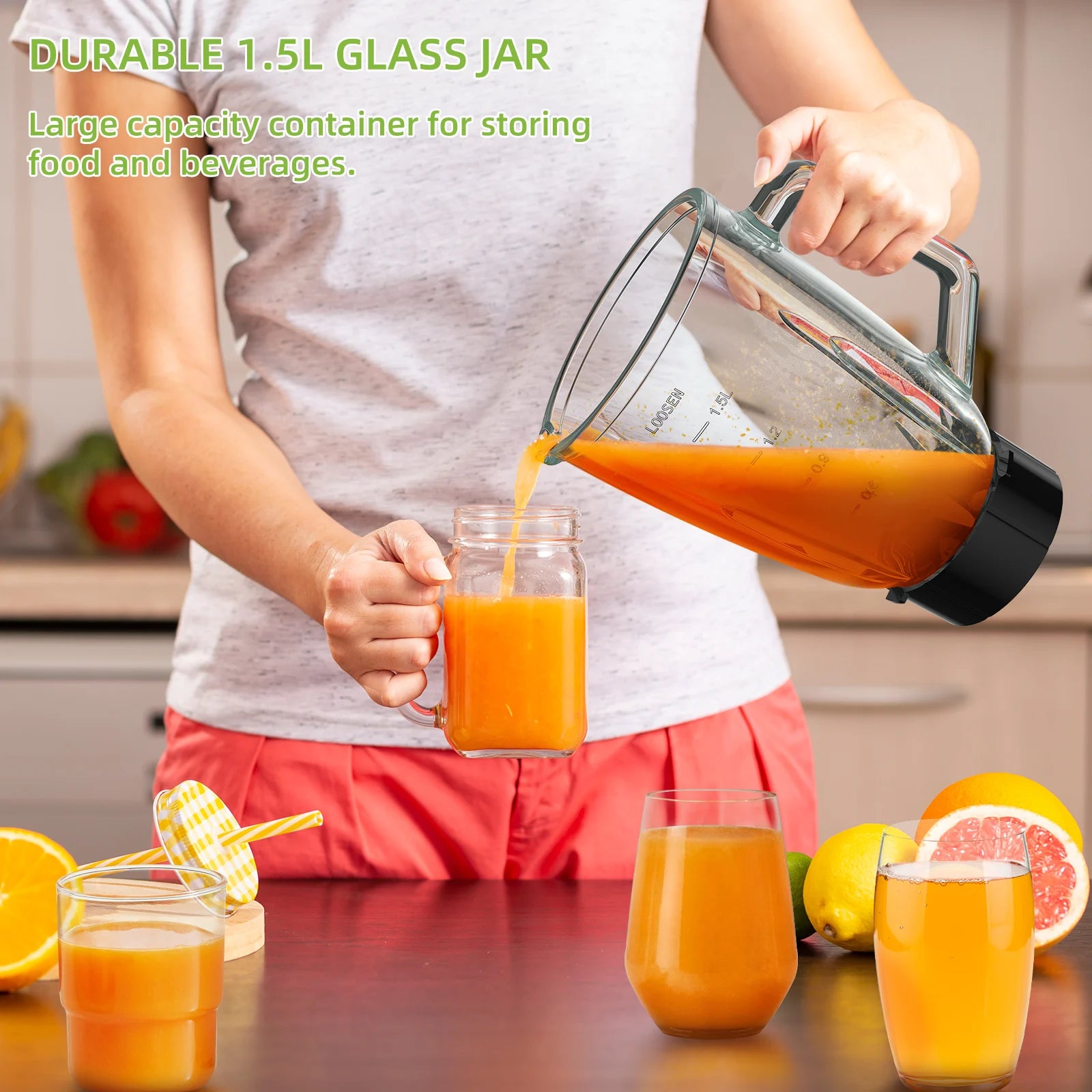 BioloMix Professional 1300W Blender with 1.5L BPA Free Glass Pitcher Perfect for Frozen Smoothies and Homemade Sauces