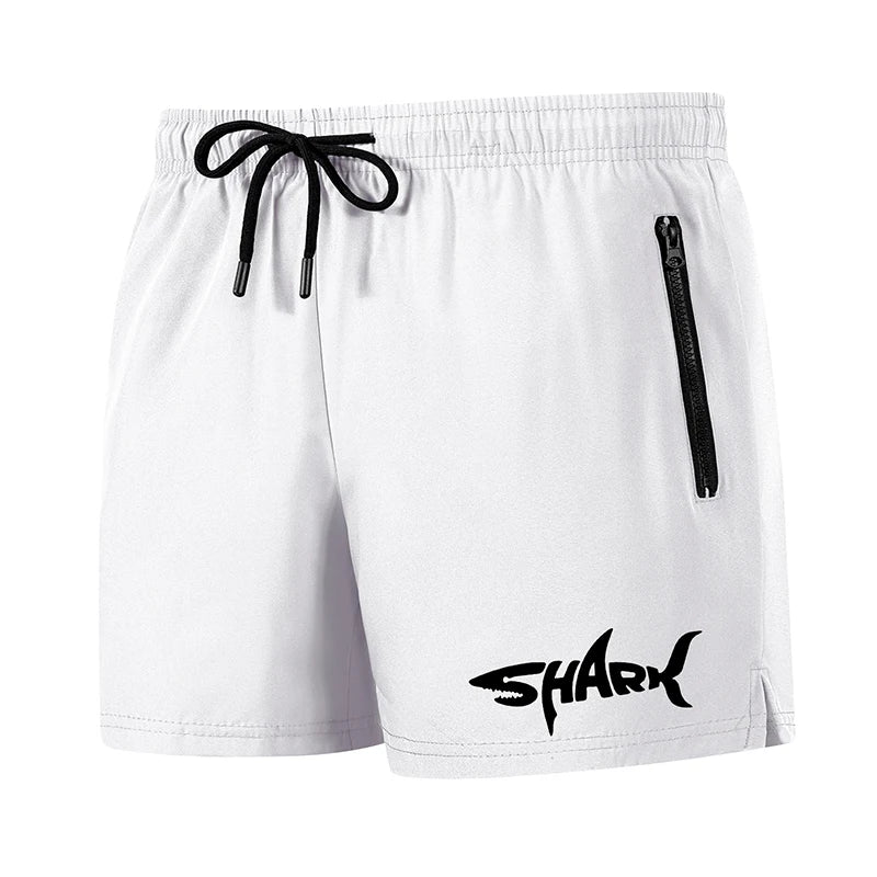 Shark Graphic Men's Board Shorts Summer Casual Beach Shorts with Mesh Liner Zipper Pockets Quick Dry Swim Trunks Bathing Suit