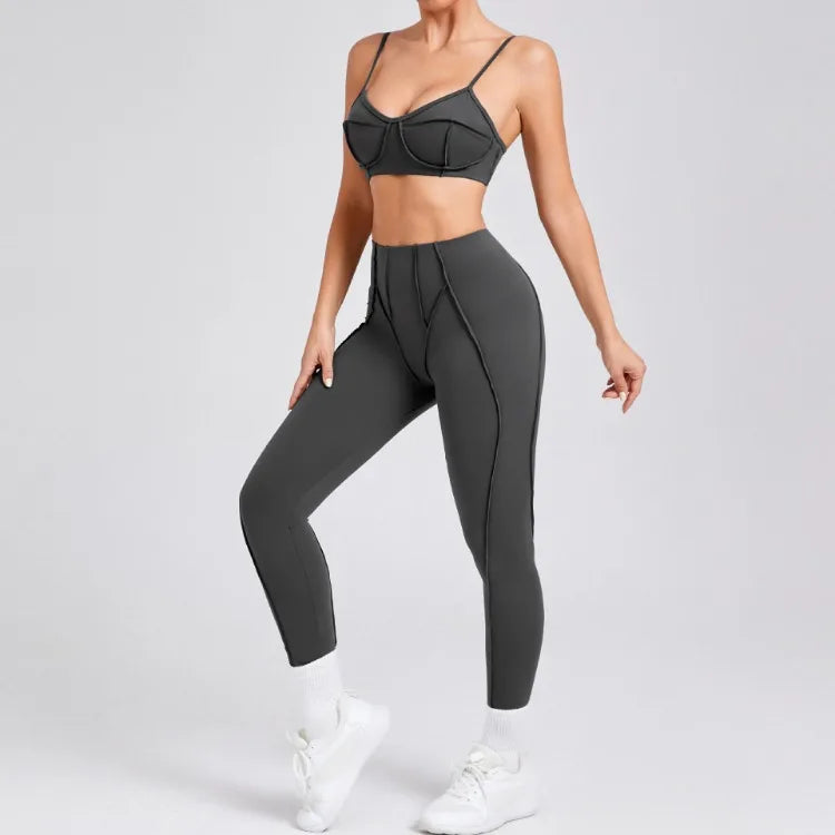 Seamless Yoga Sets Sports Fitness High Waist Hip-lifting Shapeing Trousers Backless Bra Suit Workout Gym Leggings Sets for Women