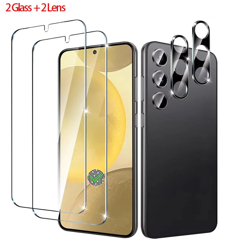 2+2 Fingerprint Scanning Glass for Samsung S25 S26 S24 S23 S22 S21 Screen Protector for Galaxy S25 Ultra Camera Protector S24 FE