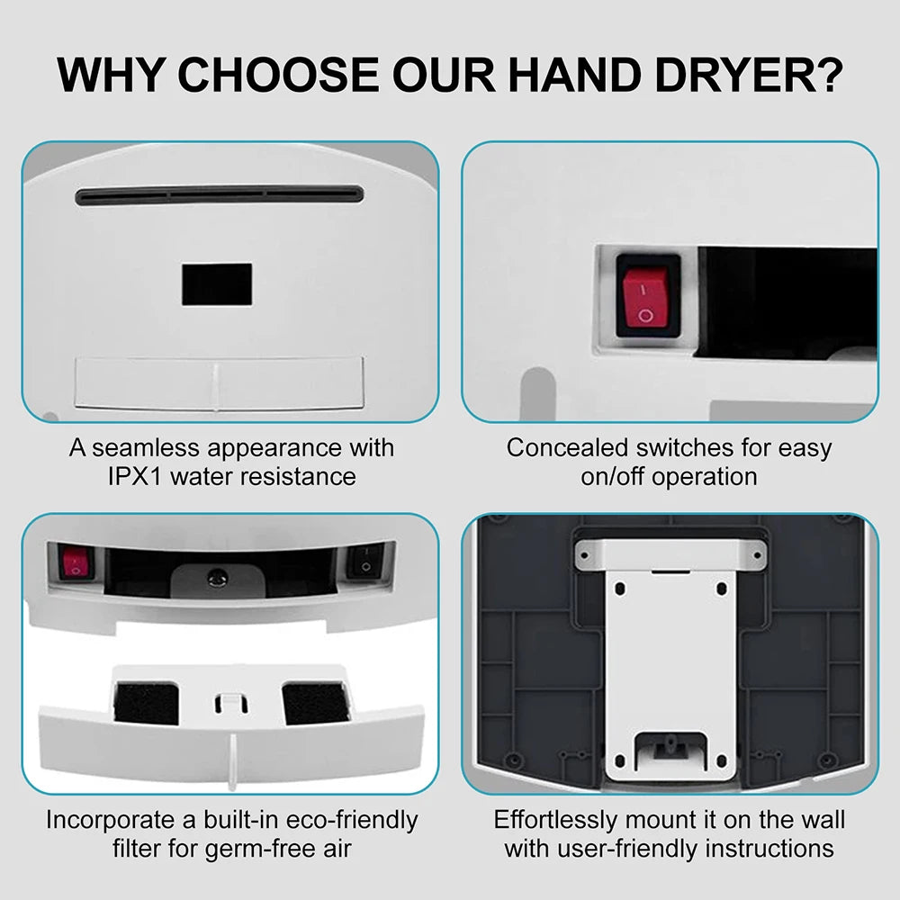 AIKE Bathroom Hands Dryer Wall Mounted Automatic High Speed Hands Dryer Commercial Smart Sensor Hands Drying Machine AK2630S