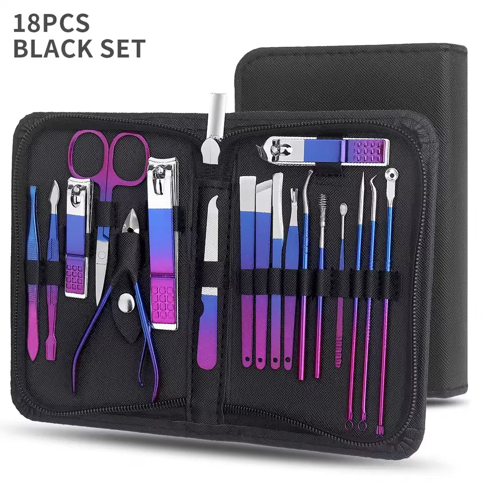 6-18pcs Set Professional Stainless Steel Manicure & Pedicure Kit Precision Nail Care with Travel Case with Nail Clipper Scissor Secondary image