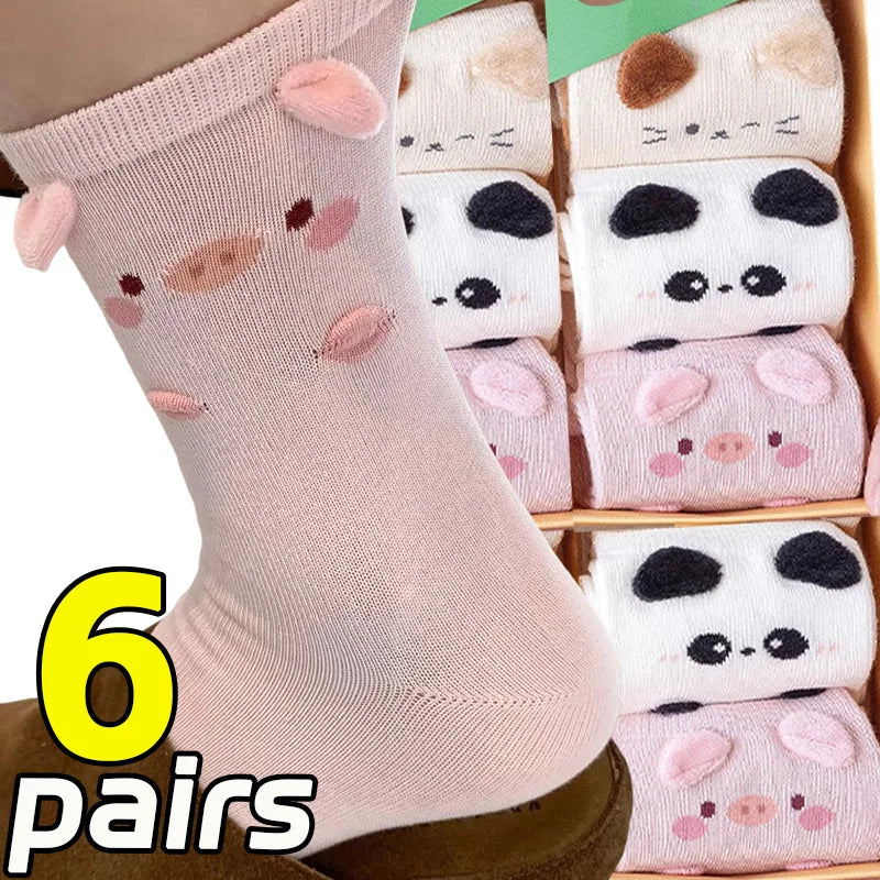 Fashion Sweet Cute 3D Animal Ears Pig Hosiery Winter Warm Cartoon Socks for Children Harajuku Cotton Soft Home Floor Sock