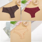 FINETOO 3Pcs Women Cotton Underwear Panties Sexy Lace Brazilian Briefs Low Waist Floral Solid Color G-string Breathable Lingerie