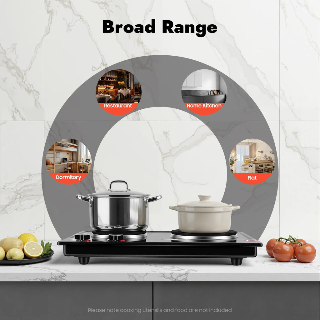2500W Double-Burner Electric Stove Electric Hob Cooker with 2 Plate Adjustable Firepower 220-240V for Cooking Food