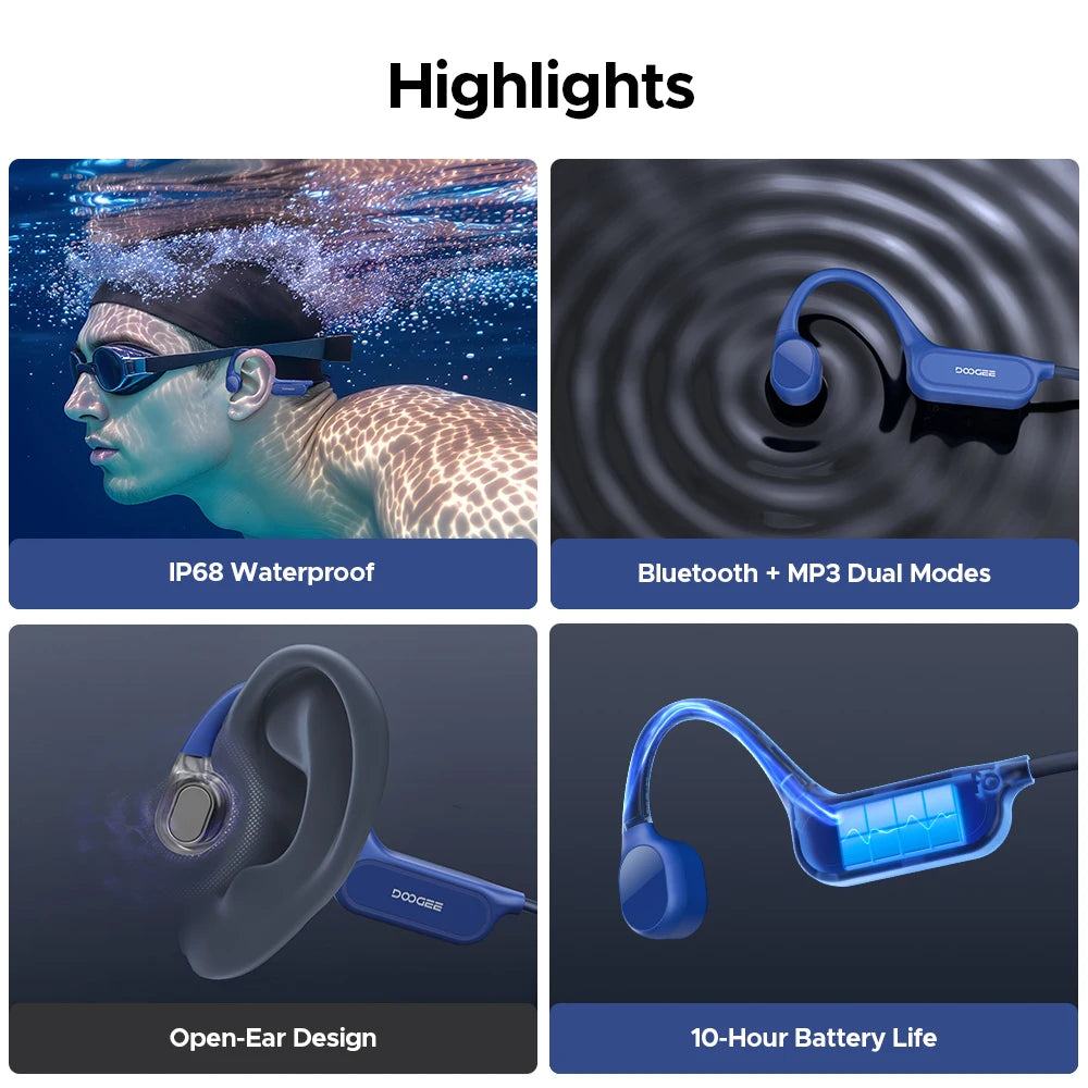 DOOGEE BoneBeat Swim Lite Bone Conduction Sports Headphones Bluetooth 5.4 Wireless Earphone Waterproof Headset For swimming