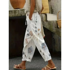 Plus Size 1XL-5XL Women's Fashion Floral Print Straight Elastic Drawstring Pocket Pants Ladise Casual Versatile Pants
