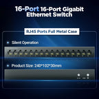 AMPCOM Network Switch 16 Ports Switch Ethernet 1000Mbps Gigabit High Performance Smart Switcher RJ45 Hub Internet Injector