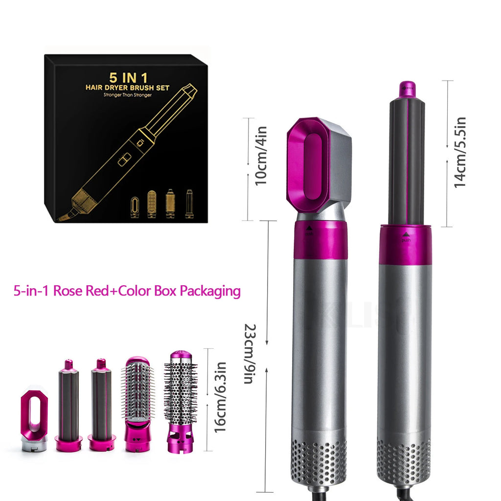 Multi Functional 5-In-1 Hair Dryer Hot Air Comb Curling Iron Dyso Air Bag Hairdresser Styling Tool Straightener Festival Gift