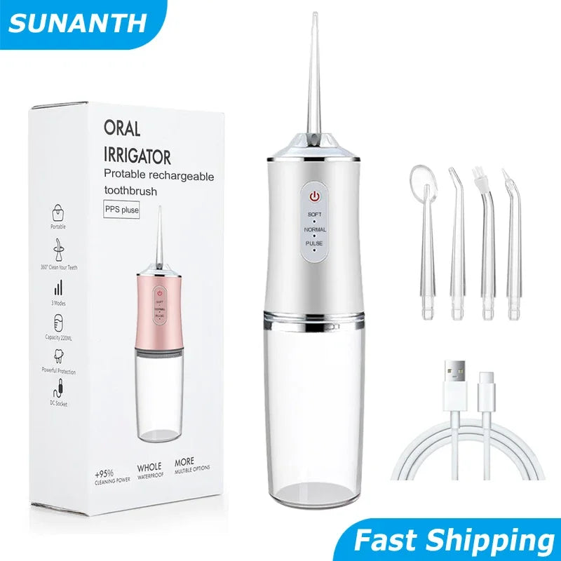 Portable Smart Electric Oral Irrigator 4 Jets 3 Modes USB Rechargeable Cordless Water Flosser Jet Irrigator Dental Teeth Cleaner