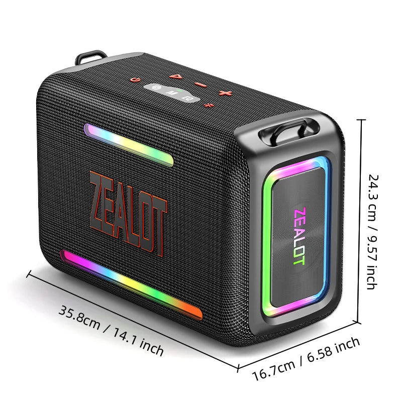 zealot-S95 Portable Bluetooth Speaker Waterproof 120W High Power RGB Colorful Light Wireless Subwoofer 360 Stereo Surround TWS