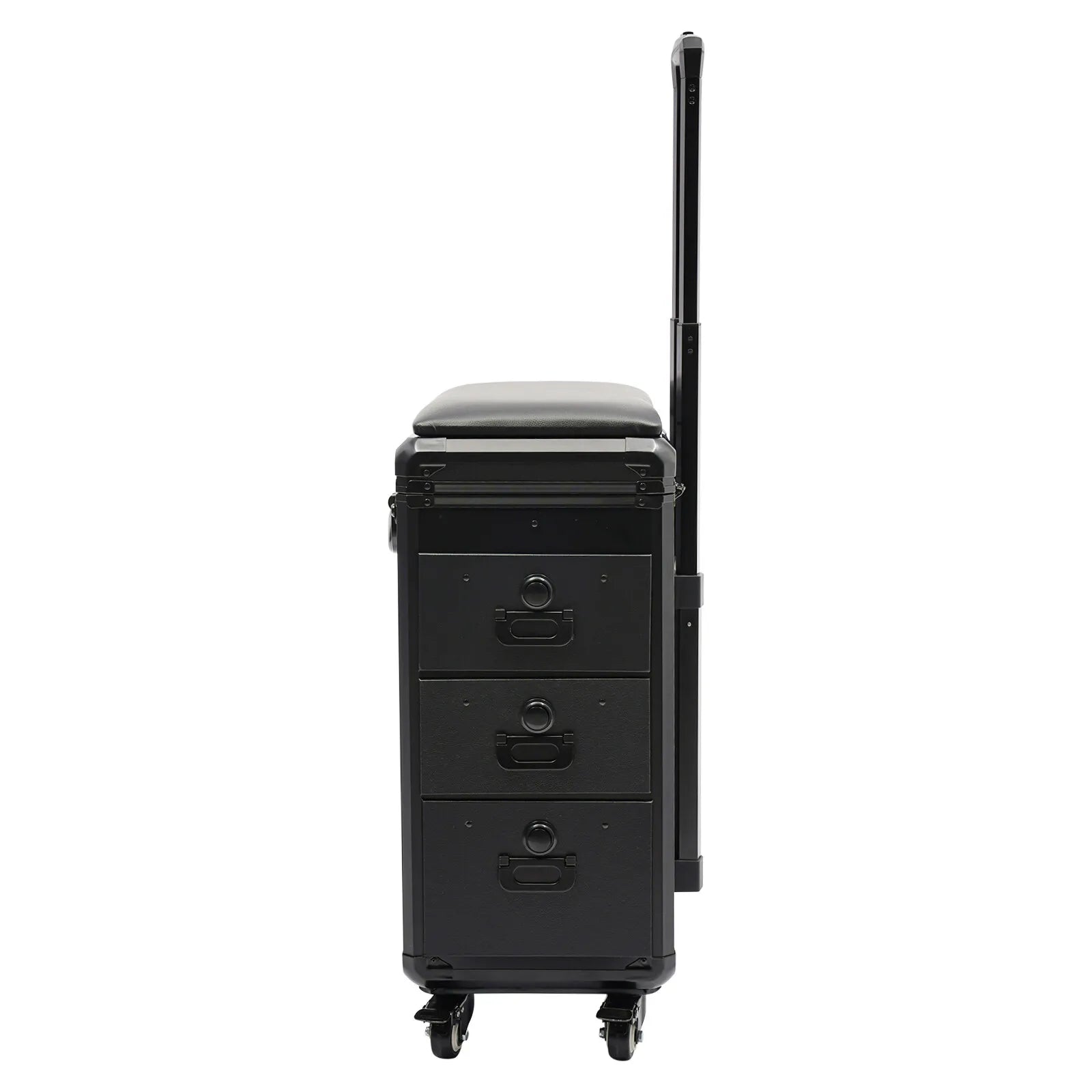 Rolling Makeup Train Case w/Tattoo Armrest Stand,Beauty Trolley Case with 3 Drawers, 4 Universal Wheels, and Combination Lock