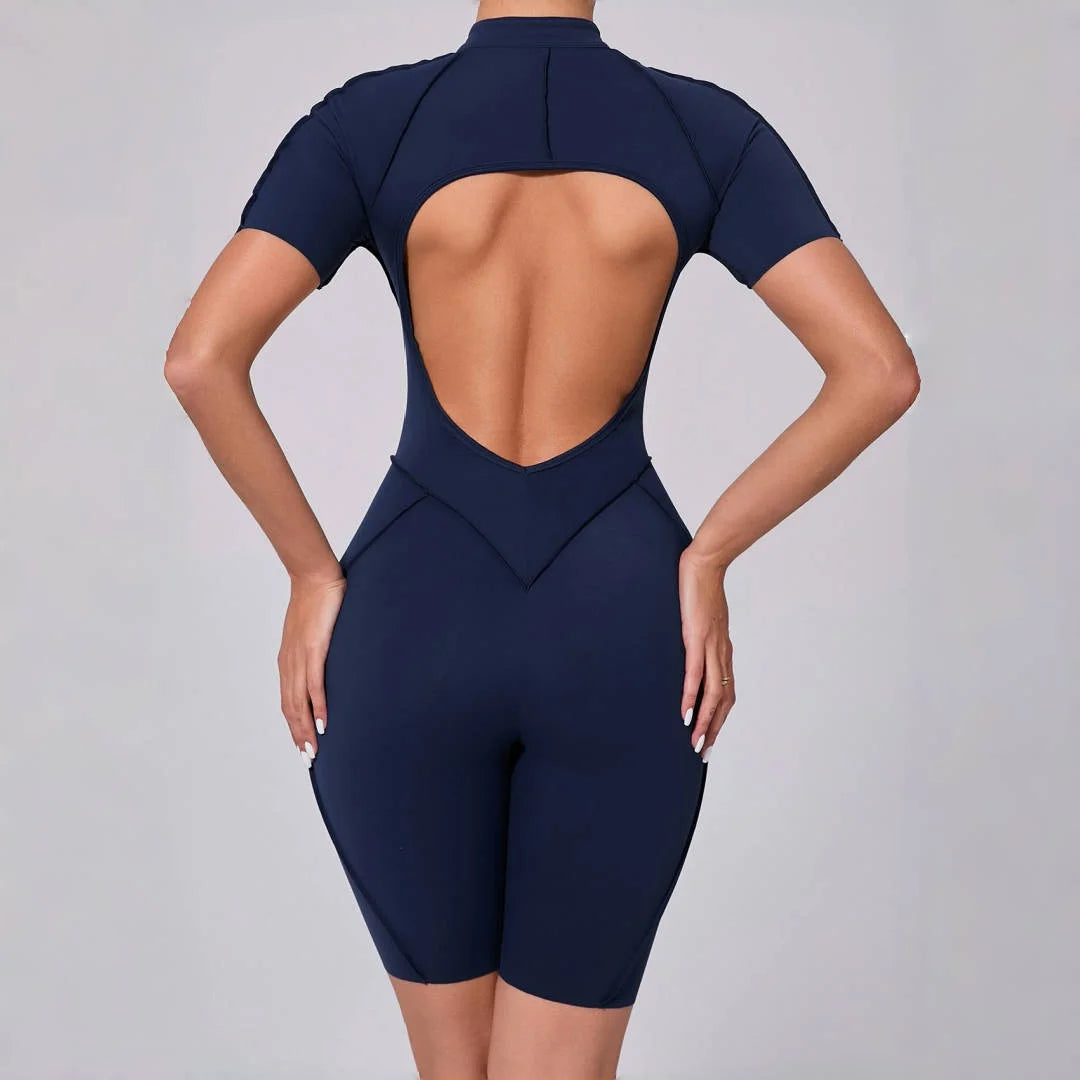 Women's Yoga Jumpsuit Hip Lift Sports Fitness Removable Padding Backless Zipper Leggings One-Piece Running Workout Gym Jumpsuit