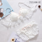 Female embroidered bow lingerie briefs set Japanese sweet bra set triangle cup without steel ring bra student underwear