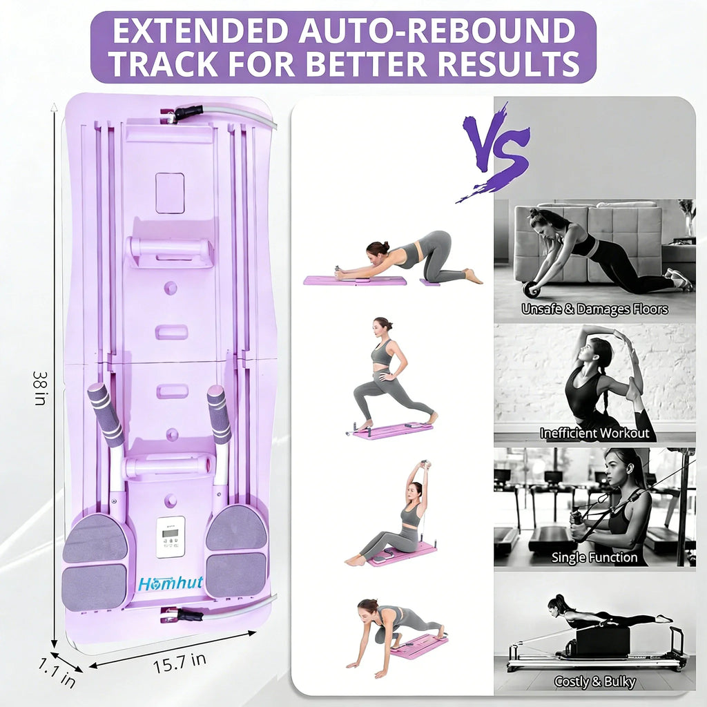 Pilates Sliding Board Foldable Fitness Reformer Platform Home Workout Equipment with Resistance Bands Abdominal Leg Training Machine Multifunctional Yoga Exercise Board Portable Full Body Workout Pilates Board