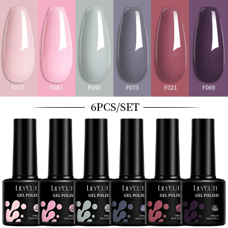 LILYCUTE 7ML 6PCS Neon Gel Nail Polish Set fluorescent Series Color Changing Semi Permanent Soak Off Manicure kit Nail Art Gel