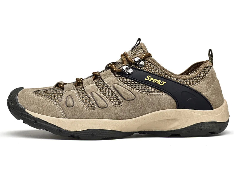 Spring Summer Leather Mesh Outdoor Trekking Shoes Hiking Shoes  Walking Tourism Camping Upstream Sneakers Anti-Slip Breathable