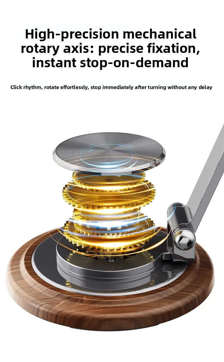 Black Walnut Wood Base Phone Holder Metal Stand 720° Rotating Foldable Desktop Stand Easy Storage for Mobile Phone Tablet Holder