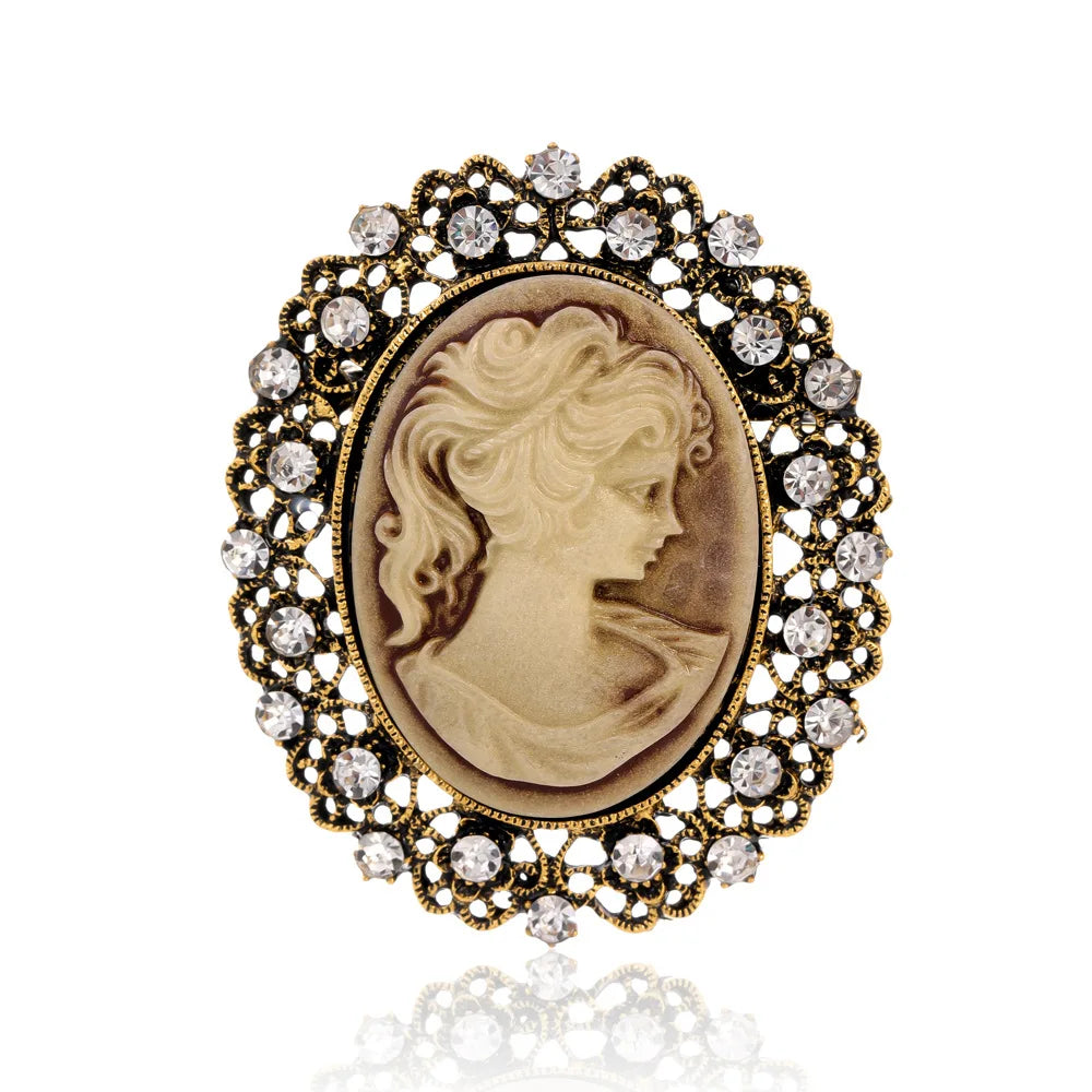 Vintage Victorian Design Queen's Cameo Brooch Pin, Antique Wedding Beauty Jewelry Gift, Elegant Style