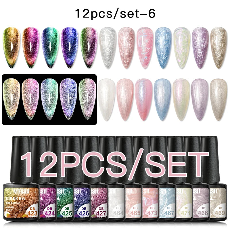 10/12PCS/SET Cat Magnetic Gel Nail Polish Set 9D Reflective Glitter Gel Semi Permanent UV Gel Soak Off Sparkling Nail Art Kits