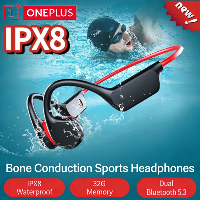 OnePlus Bone Conduction Headset Sport Headphone IPX8 Waterproof Bluetooth 5.4 Wireless Earphone Hands-free With Mic for Exercise