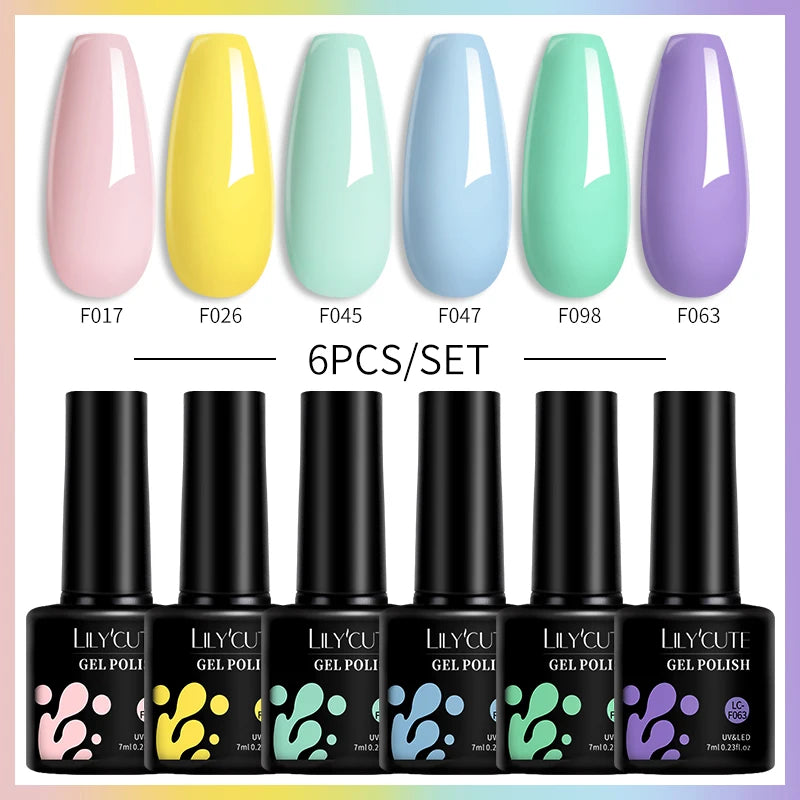 LILYCUTE 7ML 6PCS Neon Gel Nail Polish Set fluorescent Series Color Changing Semi Permanent Soak Off Manicure kit Nail Art Gel