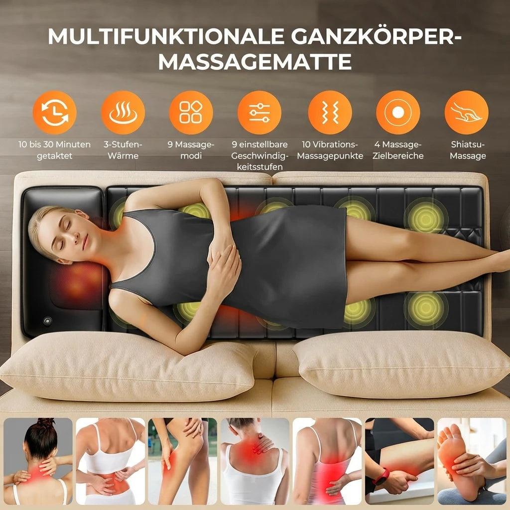 Shiatsu Massage Mat, Full Body Vibration Heating, Deep Tissue Pain Relief for Back Neck Legs, Massager Pad for Home Office Use