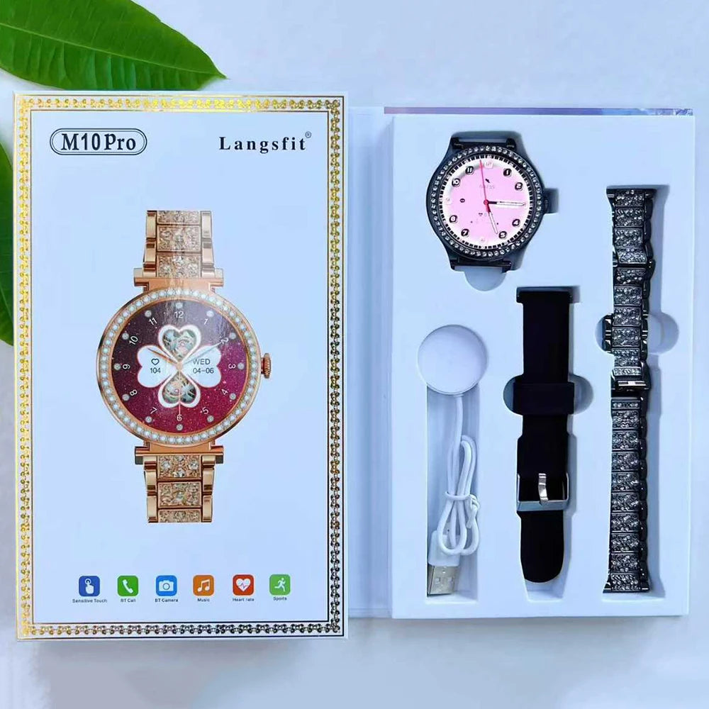 Fashion Zircon Smart Watch 1.46" AMOLED Screen 5.4 Bluetooth Call Heart Rate Temperature Monitoring Women Smartwatch Pedometer