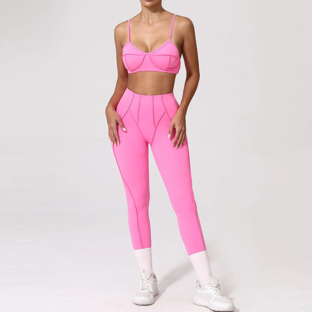 Seamless Yoga Sets Sports Fitness High Waist Hip-lifting Shapeing Trousers Backless Bra Suit Workout Gym Leggings Sets for Women