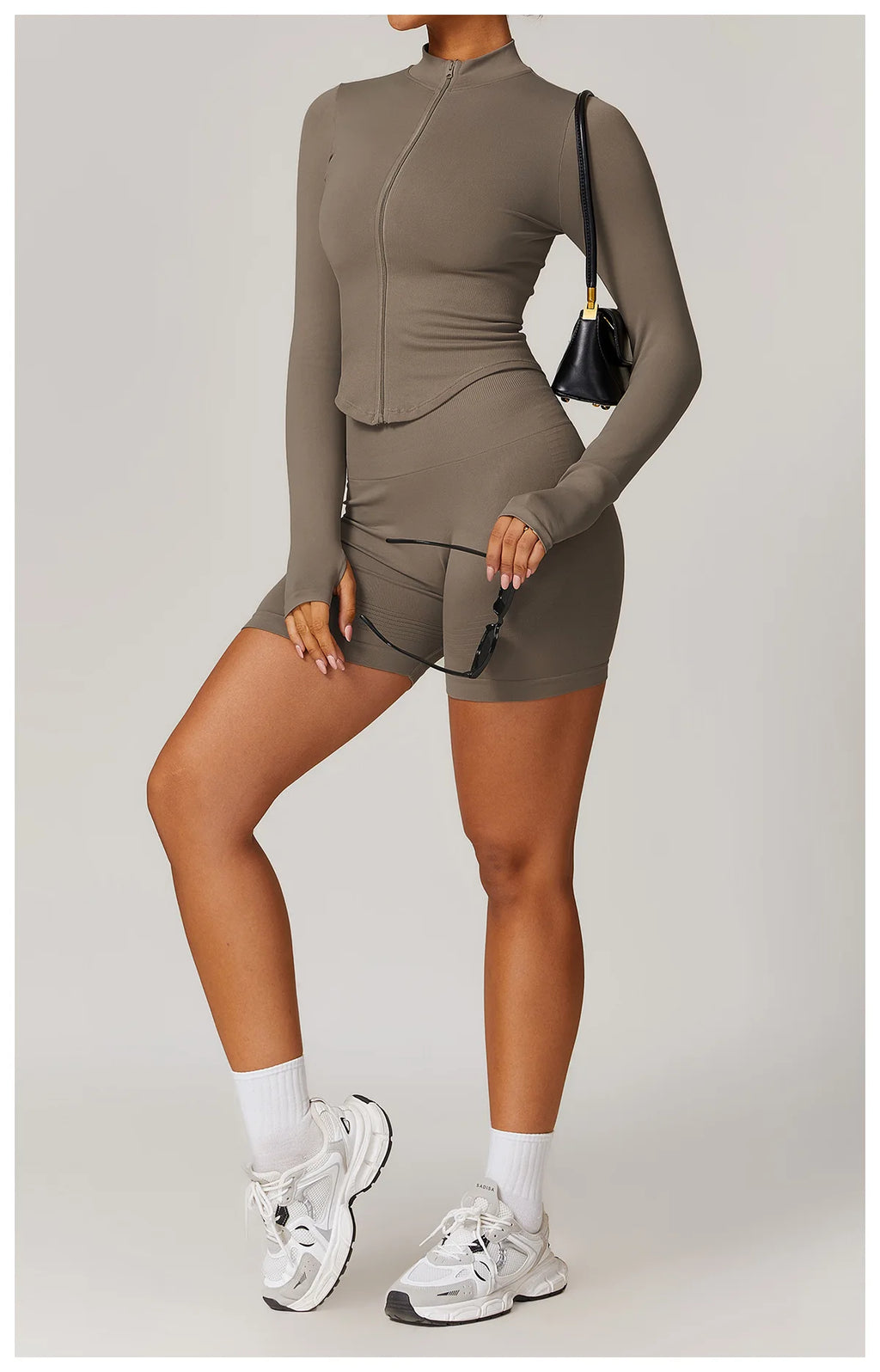 Women's Zipper Crop Sports Jacket Long Sleeve Yoga T-Shirt Solid Quick Dry Fitness Top Gym Running Workout Sportswear