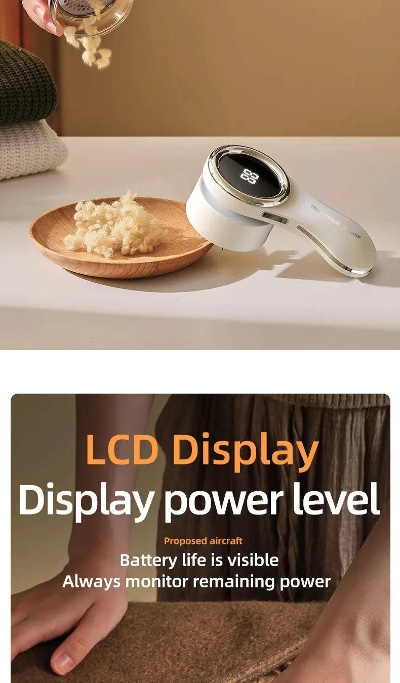 Electric Lint Remover Fabric Shaver LCD Display USB Rechargeable Portable Clothes Fuzz Remover Hair Balls Trimmer for Home