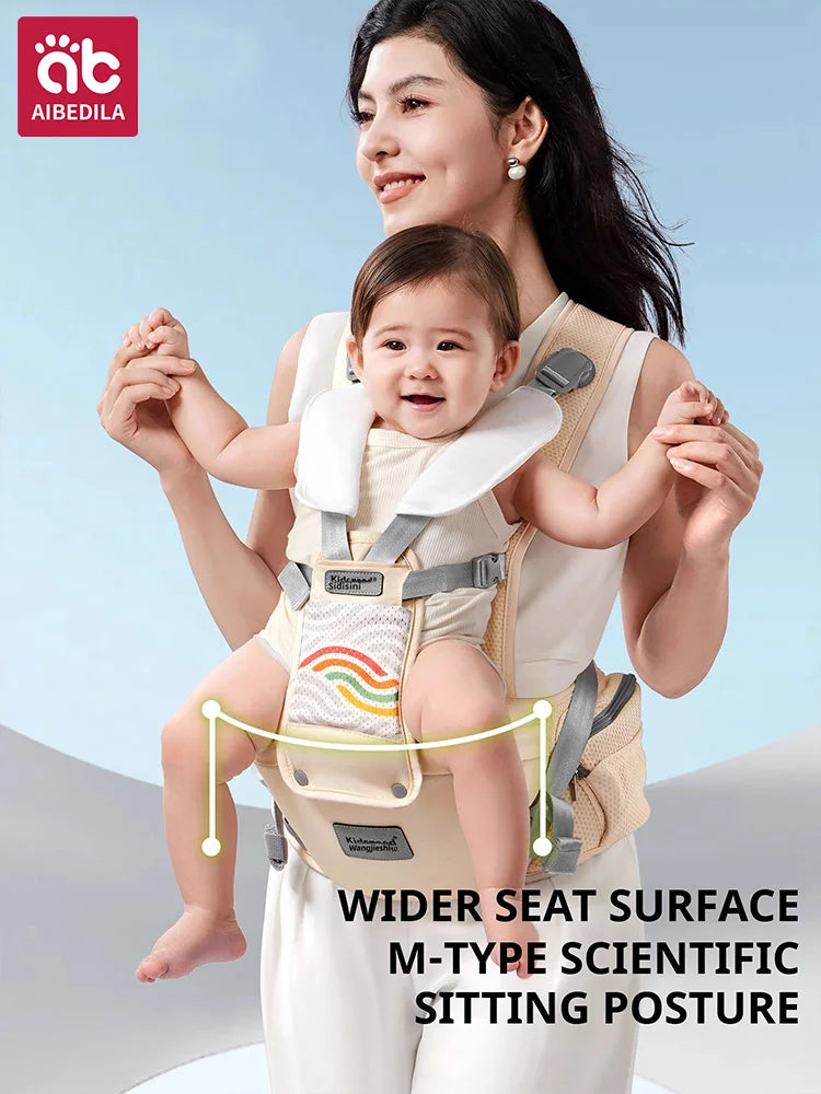 AIBEDILA Baby Carrier Waist Stool Ergonomic Kangaroo Baby Carrier with Knob Breathable Newborn Waist Stool 0-36M Main image
