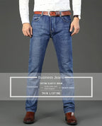 2024  Straight Regular Blue Stretch Denim Trousers Spring Autumn Men Classic Jeans Business Fashion Men's Smart Jeans