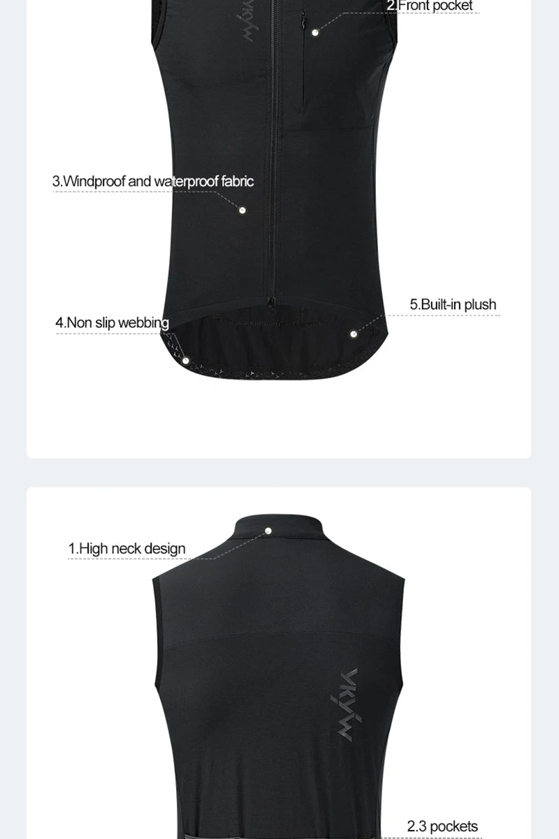 YKYWBIKE Men Cycling Gelit Thermal Fleece Bicycle Windbreaker Sleeveless Bike Vest Windproof Waterproof Cycling
