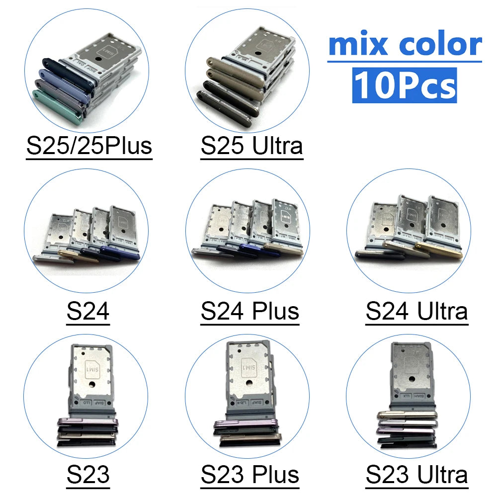 10Pcs mix color SIM SD Dual Card Phone Card Tray Holder Adapter For Samsung S23 S24 S25 Plus S23 Ultra Sim Card Drawer Slot Tray Main image