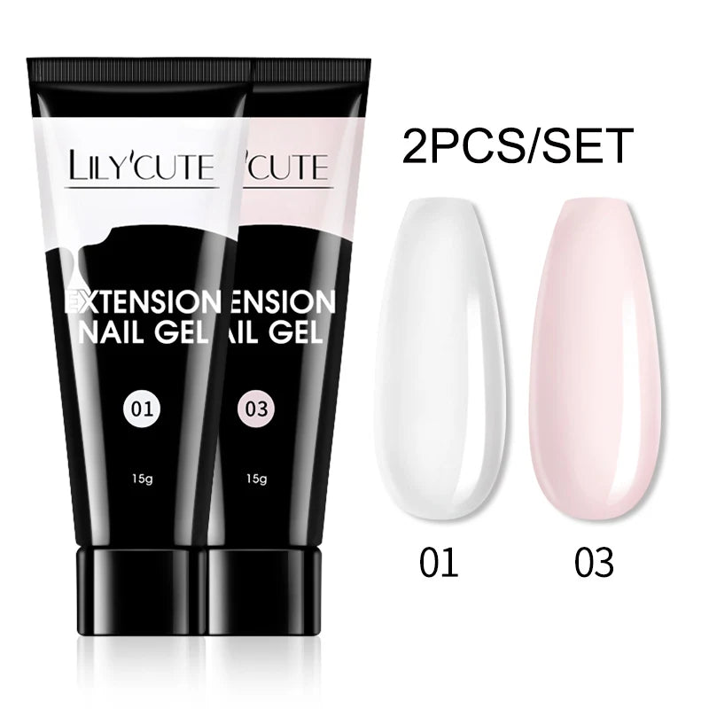 LILYCUTE 15ml Extension Gel Nail Polish Set Quick Nail Prolong With Extend Mold Nail Tips Acrylic Solution Manicure Tools Kit
