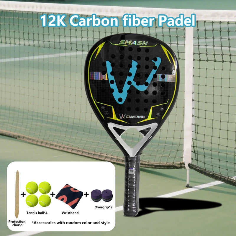 12K Carbon Fiber Padel Racket | with EVA Memory Foam Cotton | New Process Caged Tennis Racket | Board Style Racket Main image