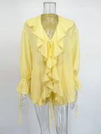 Casual Shorts Two-piece Set For Women Ruffled Loose Tie Top Simple Shorts Set OL Office Lady Summer Female Shorts Suit