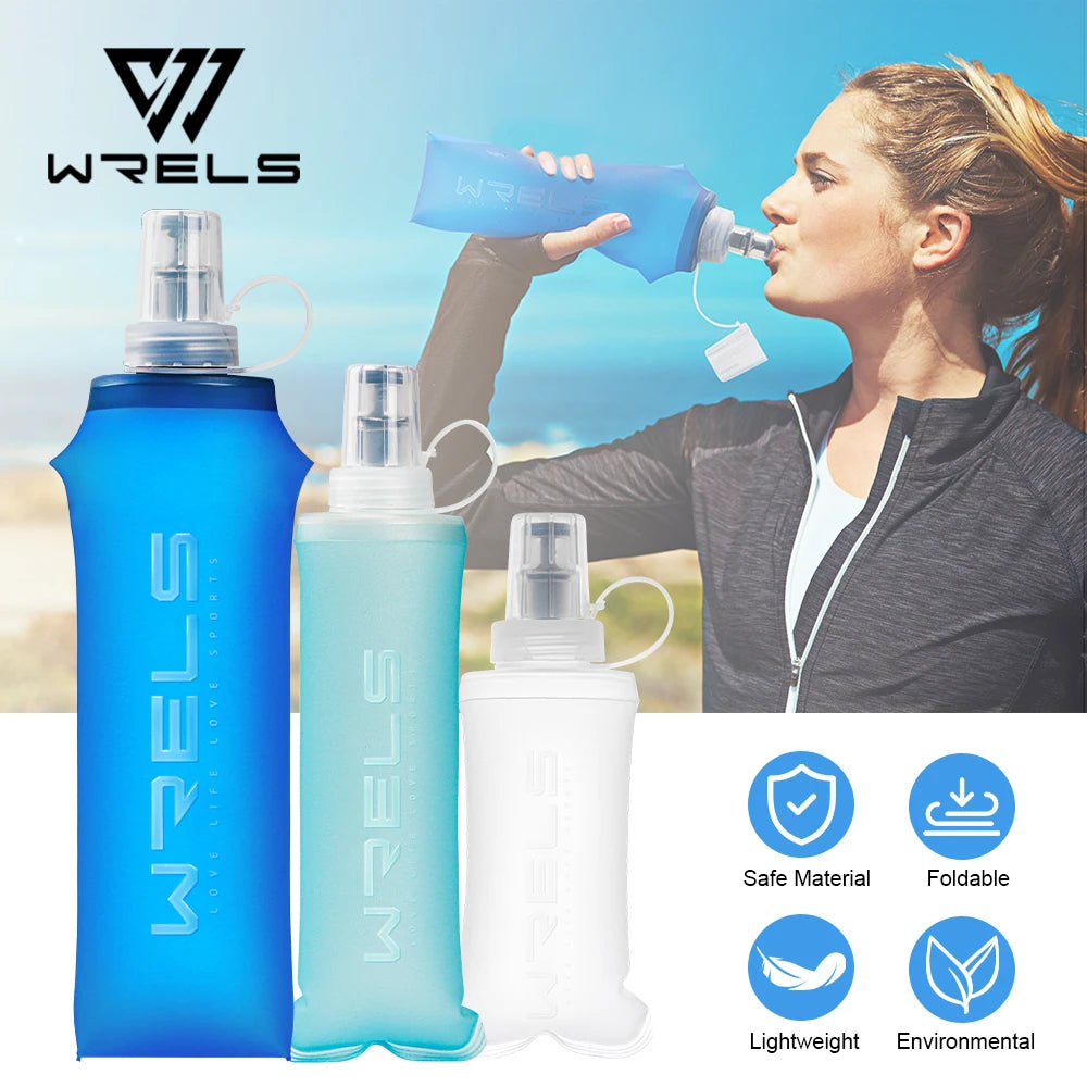 WRELS 250ml 500ml Soft Flask Folding Collapsible Water Bottle TPU BPA Free Outdoor Sport Portable   Water Bag Running Camping Image principale du produit