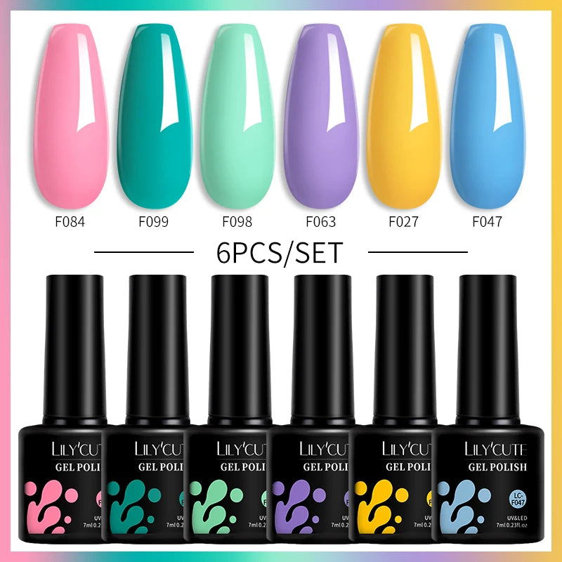 LILYCUTE 7ML 6PCS Neon Gel Nail Polish Set fluorescent Series Color Changing Semi Permanent Soak Off Manicure kit Nail Art Gel