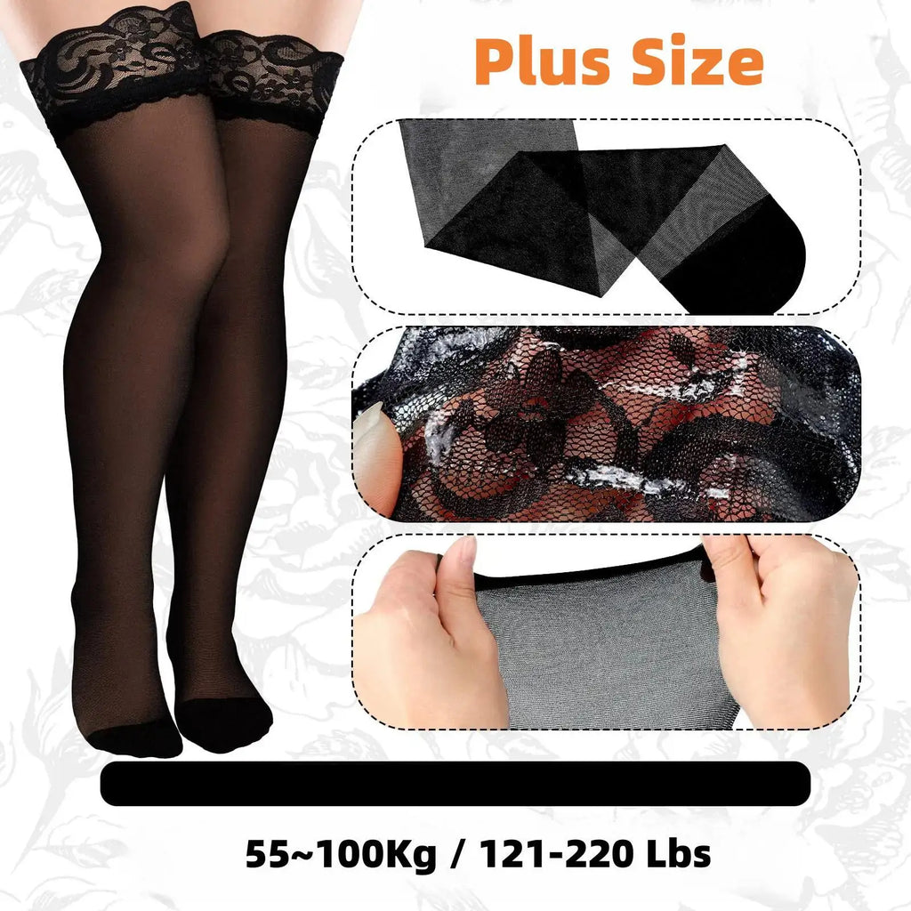 2026new Over Knee Thigh High Stockings Anti-slip Plus Size Black Oversized Fishnet Long Lace Socks for Women XXL Spring Summer