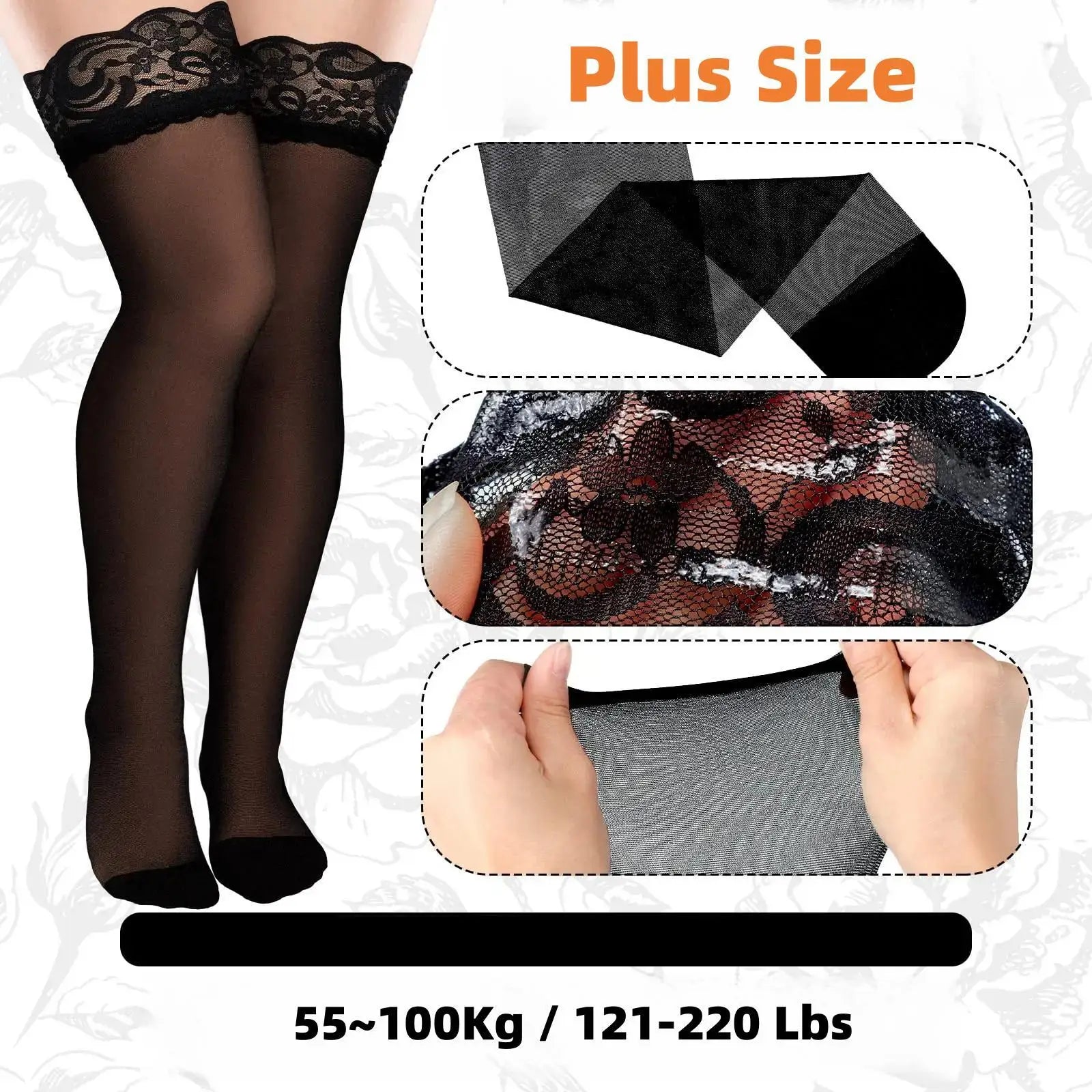 2026new Over Knee Thigh High Stockings Anti-slip Plus Size Black Oversized Fishnet Long Lace Socks for Women XXL Spring Summer