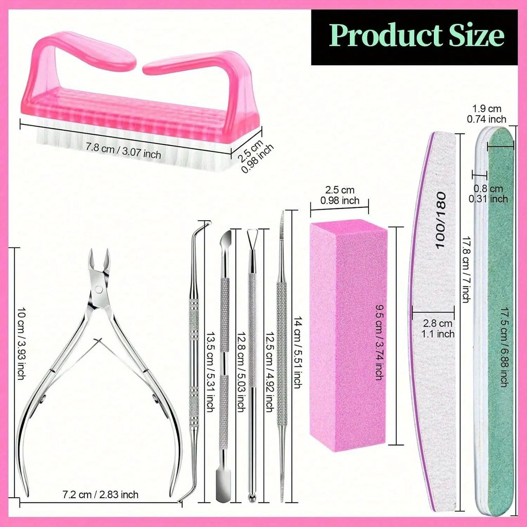 12Pcs/lot Nail Art 100/180 Grit Professional Files Buffer Sponge Block Brush Nail Scissors Kit With Cuticle Nipper Pushers