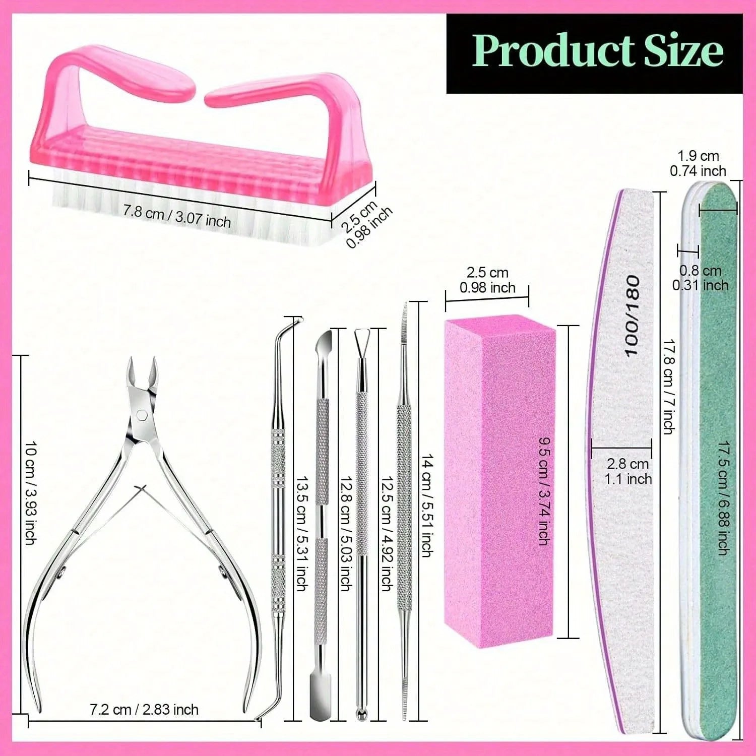 12Pcs/lot Nail Art 100/180 Grit Professional Files Buffer Sponge Block Brush Nail Scissors Kit With Cuticle Nipper Pushers