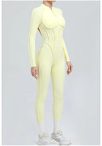 Women's Yoga Jumpsuit Hip Lift Sports Fitness Removable Padding Backless Zipper Leggings One-Piece Running Workout Gym Jumpsuit