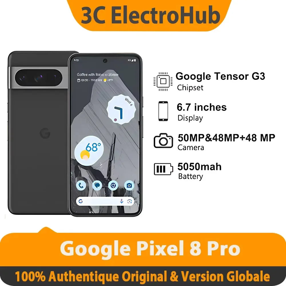 Google Pixel 8 Pro, Google Tensor G3, 6.7, 50 MP and 48 MP, OLED 120Hz, IP68/water resistant, 5050 mAh, 5G Main image