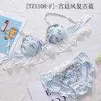 Female embroidered bow lingerie briefs set Japanese sweet bra set triangle cup without steel ring bra student underwear