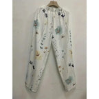 Plus Size 1XL-5XL Women's Fashion Floral Print Straight Elastic Drawstring Pocket Pants Ladise Casual Versatile Pants
