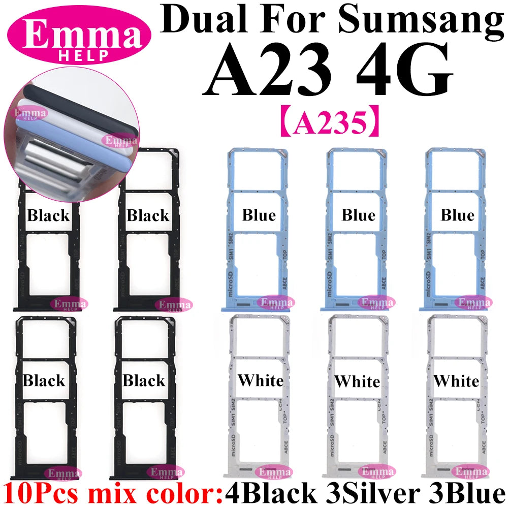 10Pcs Dual Card Phone Sim SD Card Tray For Samsung Galaxy A14 A24 A34 A54 A13 A23 A33 A53 A73 Sim Card Holder Adapter Drawer
